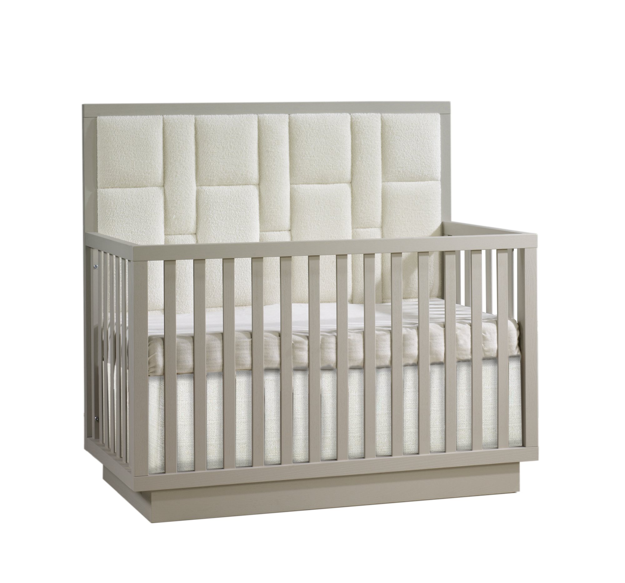 Como 4-in-1 Convertible Crib with Geometric Upholstered Headboard panel in Dove