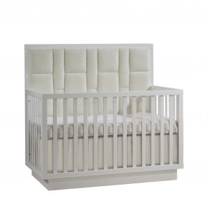 Como 4-in-1 Convertible Crib with Geometric Upholstered Headboard panel in White
