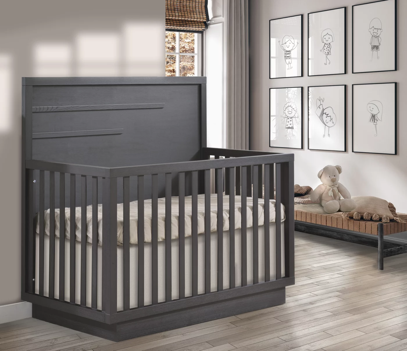 Como 4-in-1 Convertible Crib with Horizontal Molding in Dusk