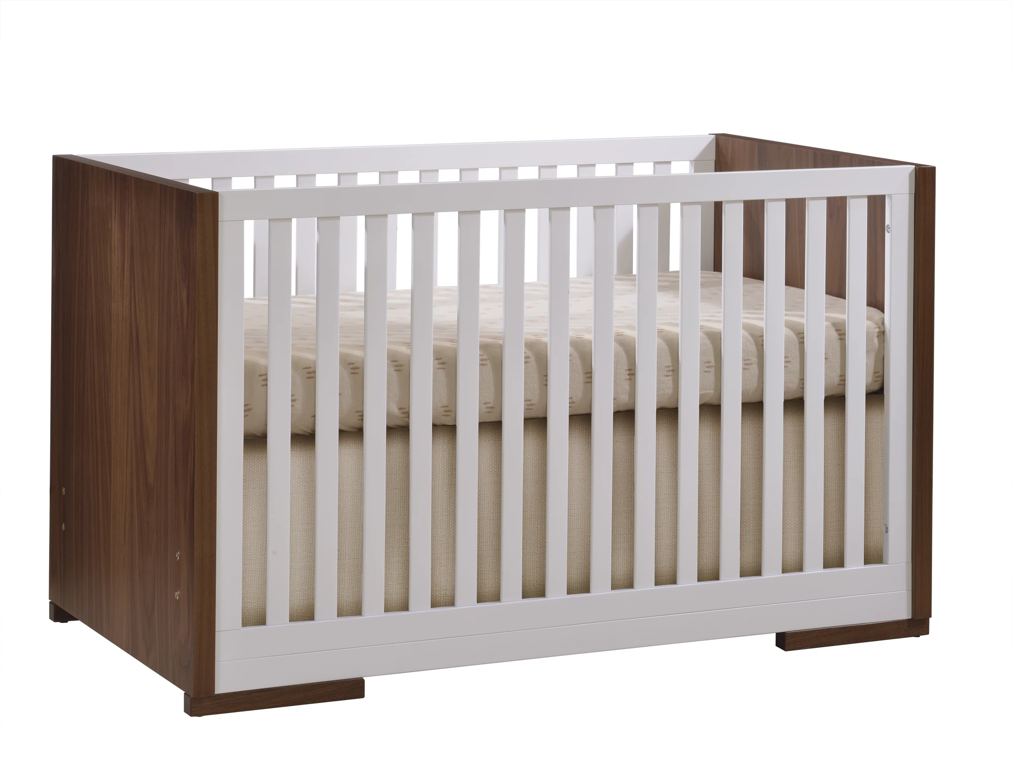 Aria Island Convertible Crib in Walnut/Linen